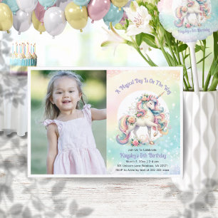 Enchanting Pastel Radiant Rainbow Unicorn Photo Invitation