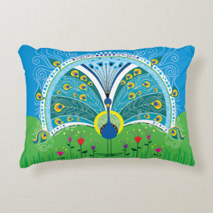 Enchanting Peacock Symmetry Decorative Cushion