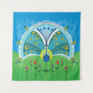Enchanting Peacock Symmetry Tapestry