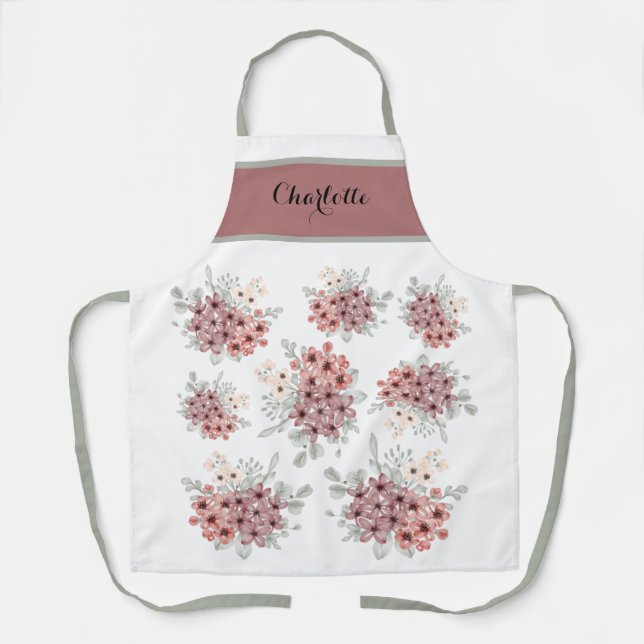 Enchanting Pink and White Wildflower Bouquet Apron (Front)
