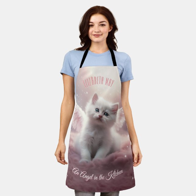 Enchanting Pink Kitten with Angel Wings Apron (Worn)