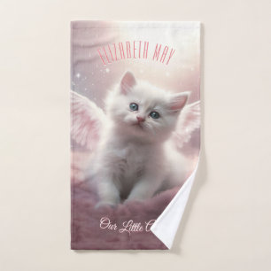 Enchanting Pink Kitten with Angel Wings Bath Towel Set
