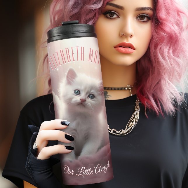 Enchanting Pink Kitten with Angel Wings Thermal Tumbler (Creator Uploaded)