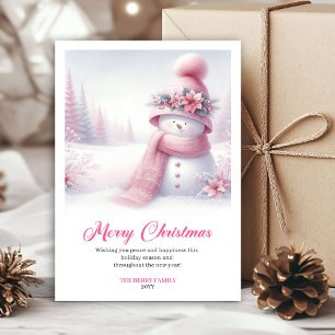 Enchanting pink snowman Christmas kids card digit