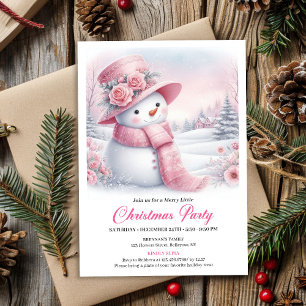 Enchanting Pink Snowman Editable Christmas Invite 