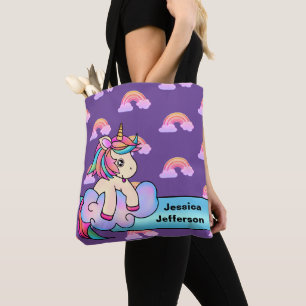 Enchanting Playful Rainbow Unicorn Tote Bag