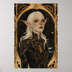 Enchanting Portrait of a Mature Elven Woman in Whi Poster