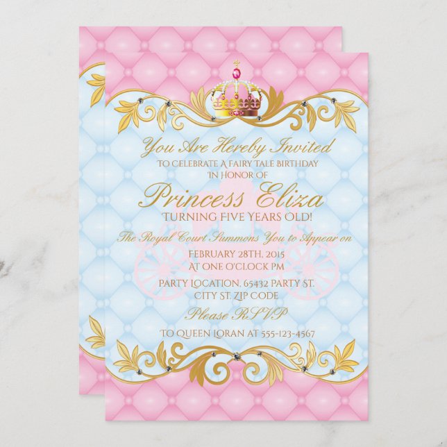 Enchanting, Pretty Princess Birthday Invitations (Front/Back)