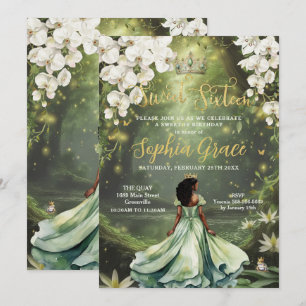 Enchanting Princess & Frog Green Dress Sweet 16 Invitation