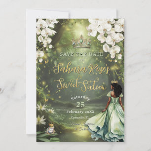 Enchanting Princess & Frog Green Dress Sweet 16 Save The Date