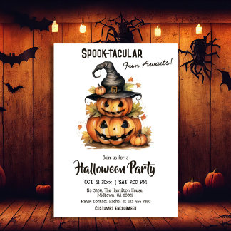 Enchanting Pumpkin Witch Hat cute Halloween  Invitation