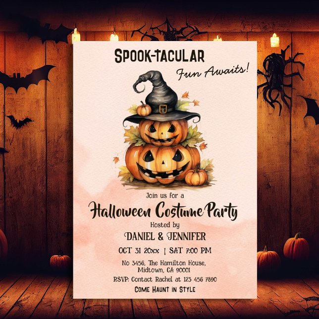 Enchanting Pumpkin Witch Hat cute Halloween party Invitation (Creator Uploaded)