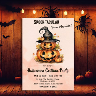 Enchanting Pumpkin Witch Hat cute Halloween party Invitation