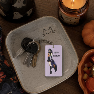 Enchanting Purple Retro Fantasy Witch Key Ring