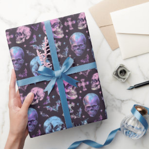 Enchanting Purple Skulls Bats & Crosses Wrapping Paper