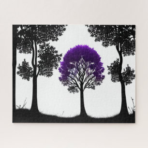 Enchanting Purple Tree in Moonlit Forest Jigsaw Puzzle