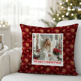 Enchanting Red and Gold Victorian Angel Christmas  Cushion