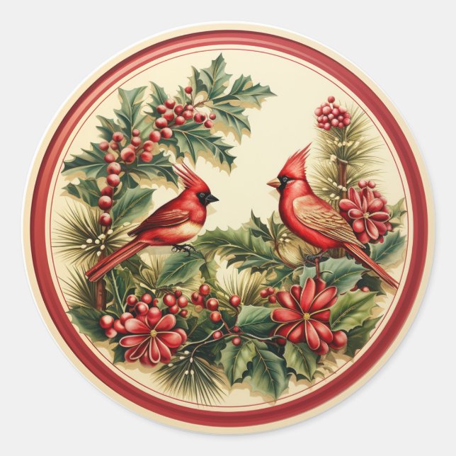 Enchanting Red Cardinals Classic Round Sticker (Front)