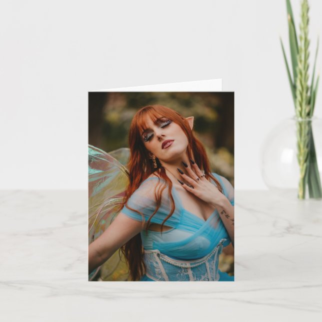 Enchanting Red-Haired Fairy Portrait - Folded Card (Front)
