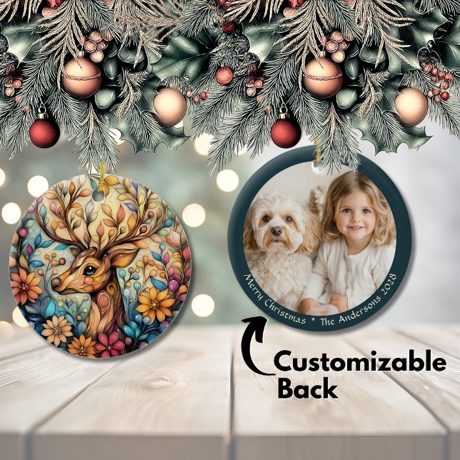 Enchanting Reindeer Christmas Customisable Ceramic Tree Decoration (Enchanting Reindeer Christmas Customizable Ceramic Ceramic Ornament)