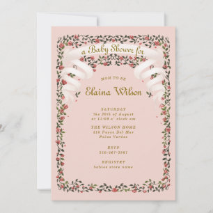 Enchanting Ribbons and Roses Pink Baby Shower Invitation