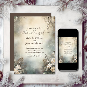 Enchanting Romantic Winter Garden Floral Wedding Invitation