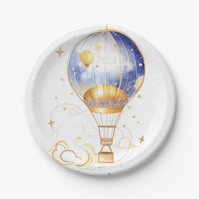  Enchanting Skies: Celestial Baby Shower Balloon Paper Plate (Front)