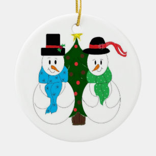 Enchanting Snow Couple Ceramic Tree Decoration