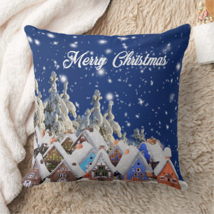 Enchanting Snowed in Christmas Time Village Cushion