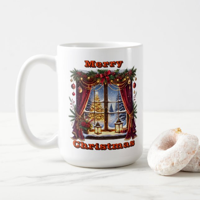 Enchanting Snowy Window Display Coffee Mug (With Donut)