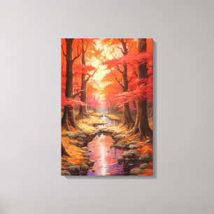 Enchanting Stream Autumn Maple Forest Fine Art Canvas Print