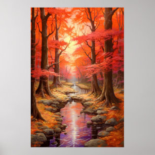 Enchanting Stream Autumn Maple Forest Fine Art Poster