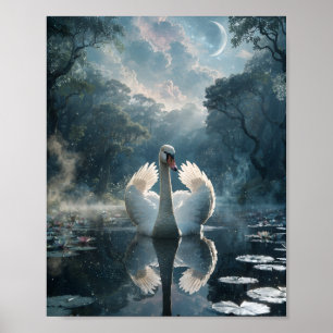 Enchanting Swan on a Misty Lake Poster