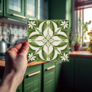 Enchanting Symmetrical Olive Green Peridot Floral Tile