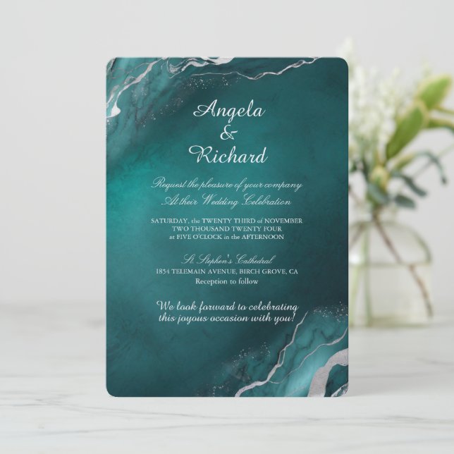 Enchanting Teal Elegance Invitation (Standing Front)