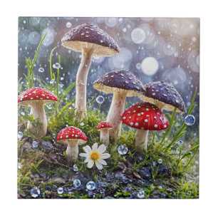 Enchanting Toadstools Rain Fantasy Fun Forest Tile