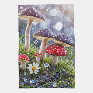 Enchanting Toadstools Rain Fantasy Mystical Tea Towel