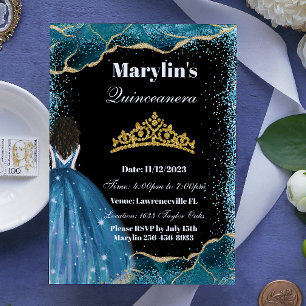 Enchanting Turquoise Glitter Princess Quinceanera  Invitation