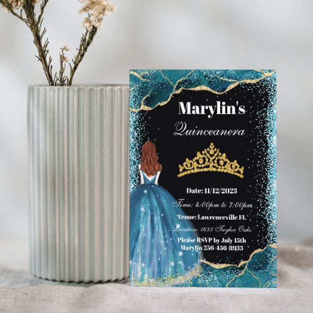 Enchanting Turquoise Glitter Princess Quinceañera Invitation (Creator Uploaded)