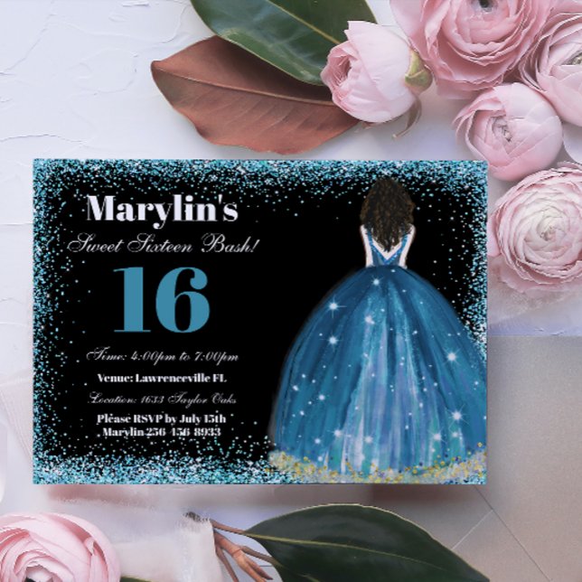 Enchanting Turquoise Glitter Princess Quinceanera  Invitation (Creator Uploaded)