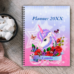 Enchanting Unicorn, butterflies & Roses customised Planner