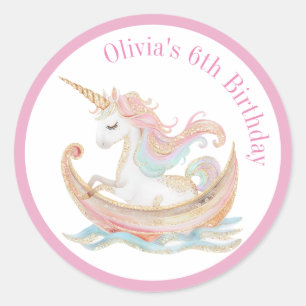 Enchanting Unicorn in a Magical Boat on the Sea Classic Round Sticker