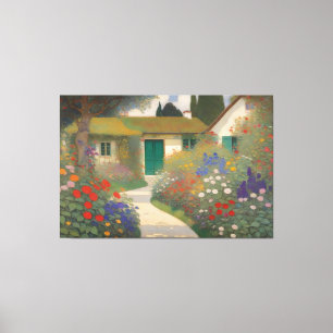 Enchanting Vintage Cottage Landscape Painting   Canvas Print