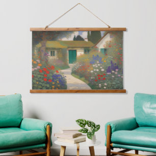 Enchanting Vintage Cottage Landscape Painting Hanging Tapestry