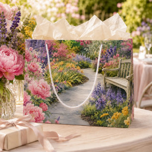Enchanting Watercolor Garden Path and Bench Large Gift Bag
