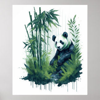 Enchanting Watercolor Panda in a Bamboo Forest Poster