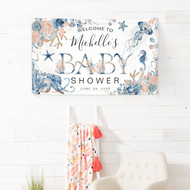 Enchanting Watercolor Under-the-Sea Baby Shower Banner (Insitu)