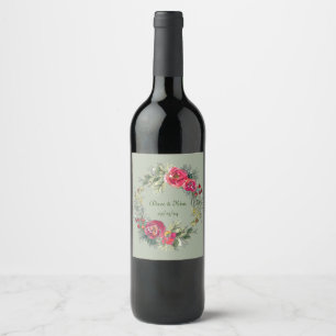 Enchanting Watercolor Wreath Wine Label