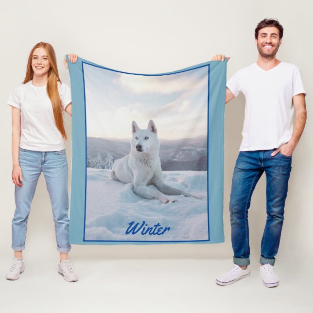 Enchanting White Husky Dog in the snow Fleece Blanket (In Situ)