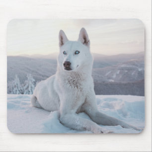 Enchanting White Husky Dog in the snow Mouse Mat